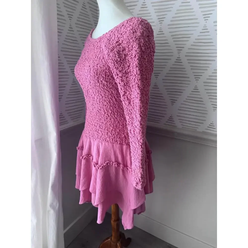 Free People Small Pink What A Time Drop-Waist Crinkle Stretchy Mini Dress
